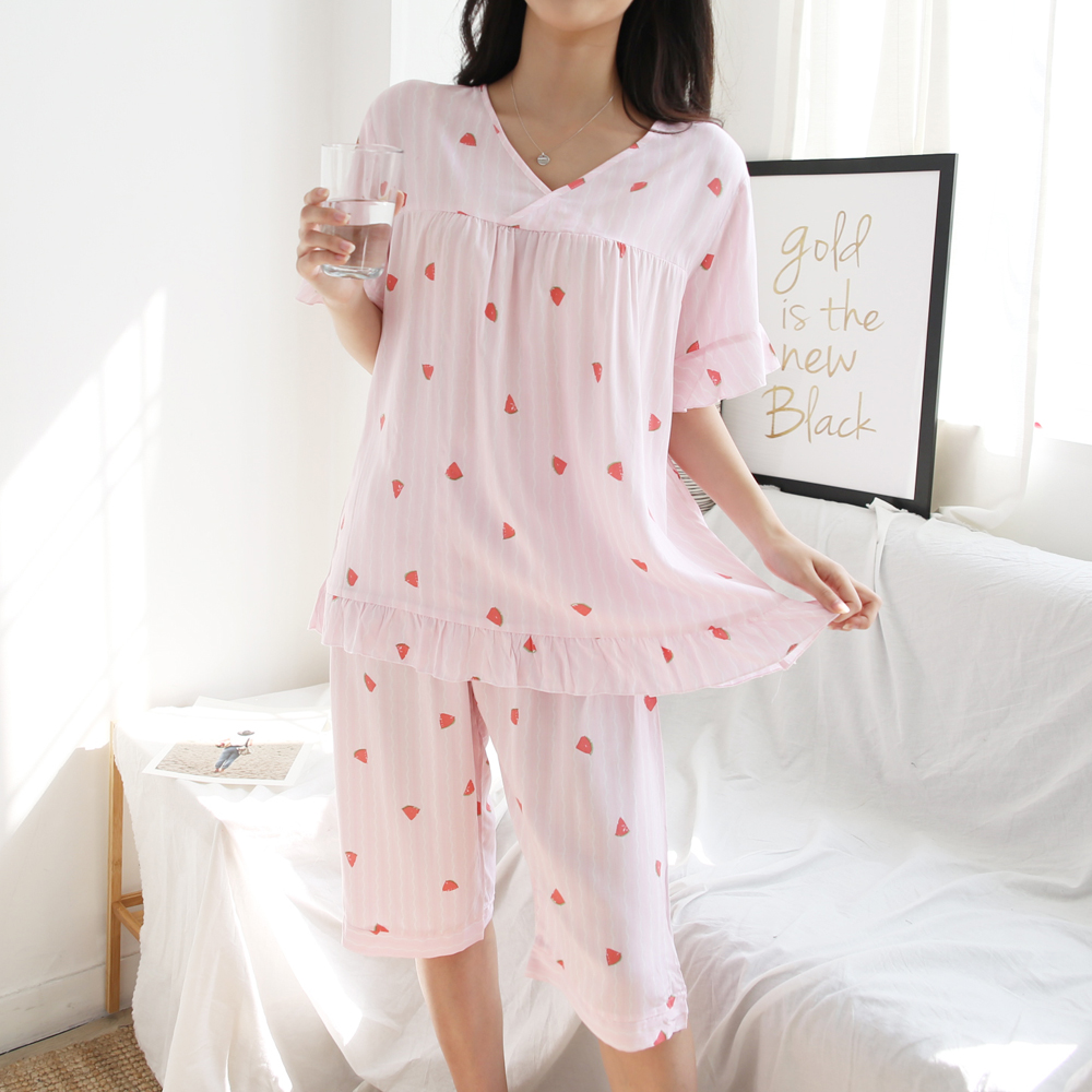 세일 무배 파자마세트 여름 투피스 반팔 여성잠옷 홈웨어-바이퀸즈